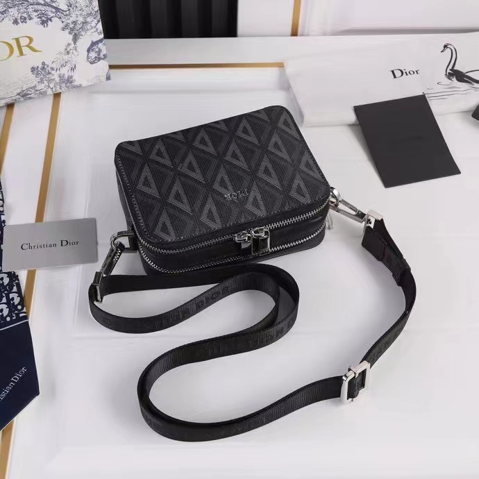 dior unisex cd messenger pouch black cd Di*m*nd canvas