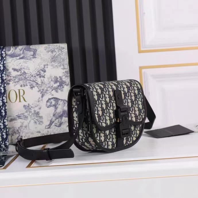 Dior Unisex CD Mini Gallop Bag Strap Beige Black Oblique Jacquard Grained Calfskin