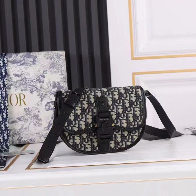 Dior Unisex CD Mini Gallop Bag Strap Beige Black Oblique Jacquard Grained Calfskin