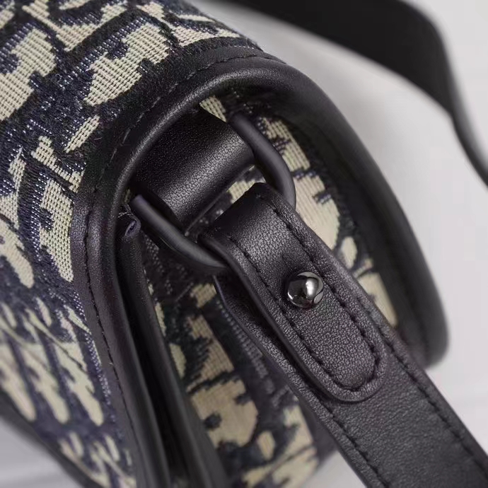 Dior Unisex CD Mini Gallop Bag Strap Beige Black Oblique Jacquard Grained Calfskin