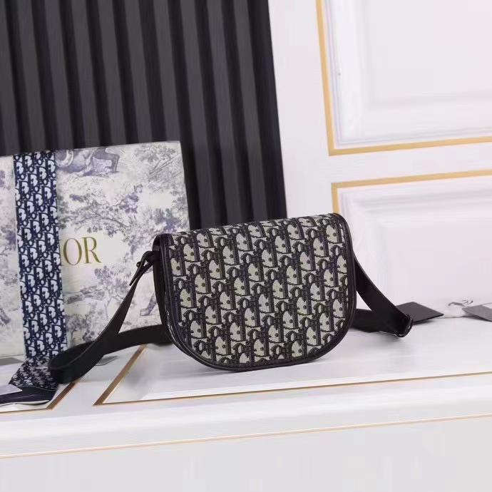 Dior Unisex CD Mini Gallop Bag Strap Beige Black Oblique Jacquard Grained Calfskin