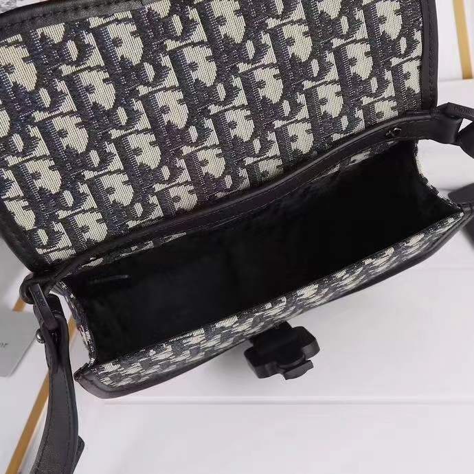Dior Unisex CD Mini Gallop Bag Strap Beige Black Oblique Jacquard Grained Calfskin