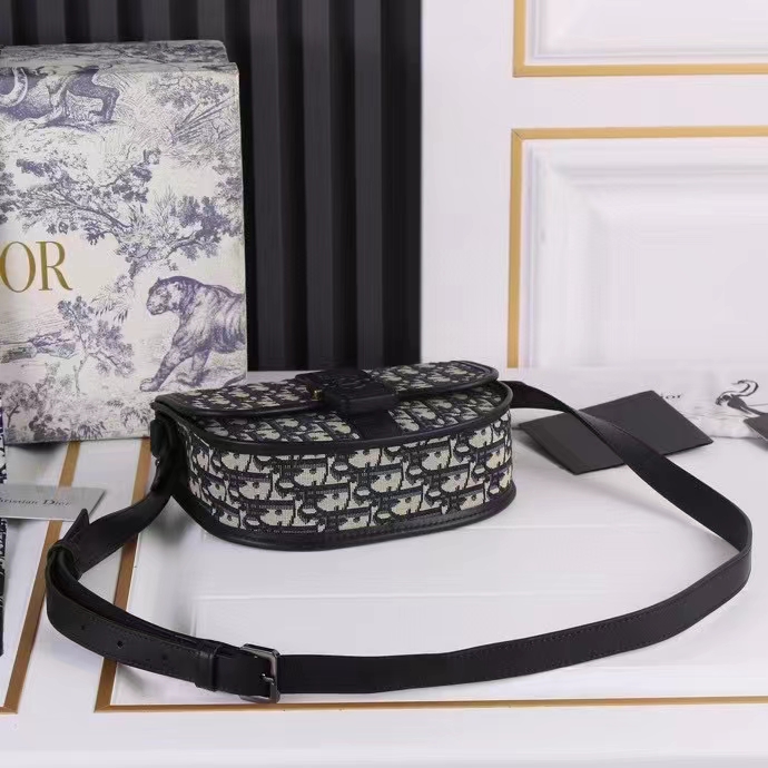 Dior Unisex CD Mini Gallop Bag Strap Beige Black Oblique Jacquard Grained Calfskin
