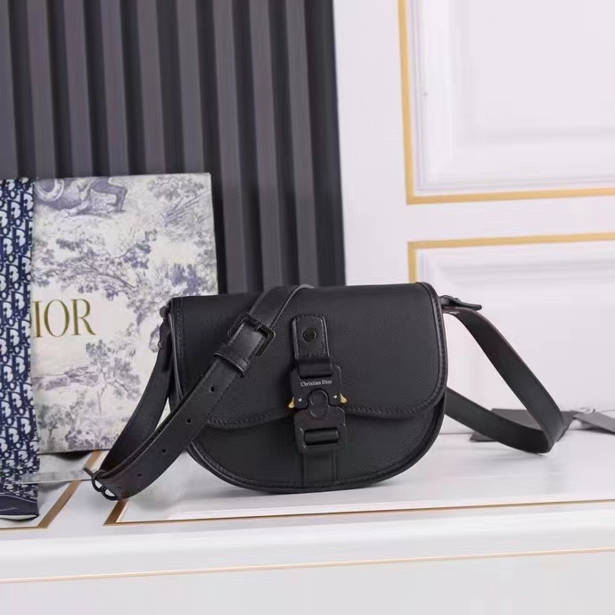 Dior Unisex CD Mini Gallop Bag Strap Black Grained Calfskin