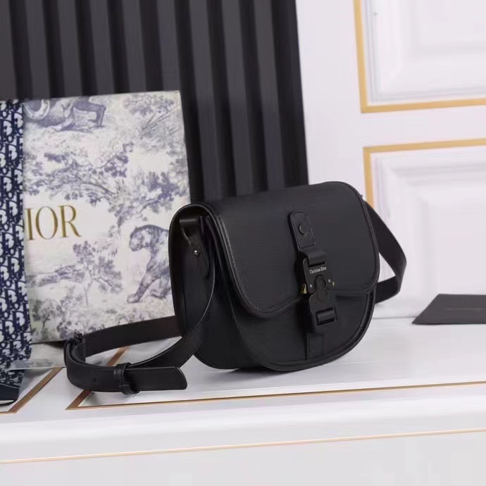 Dior Unisex CD Mini Gallop Bag Strap Black Grained Calfskin