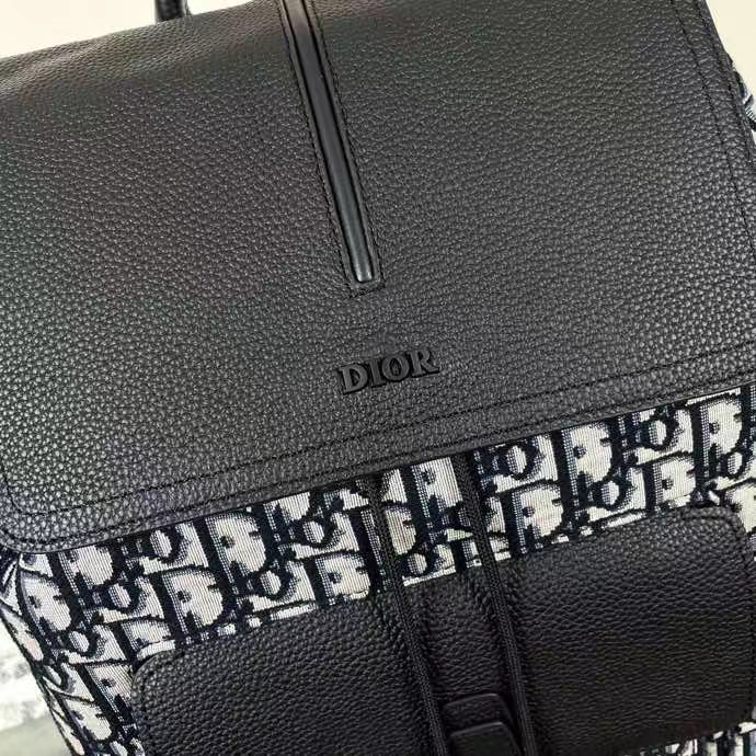 Dior Unisex CD Motion Backpack Beige Black Dior Oblique Jacquard Grained Calfskin