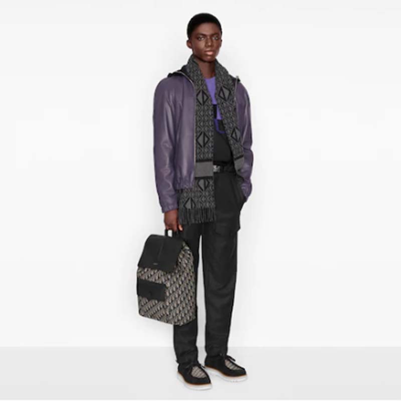 Dior Unisex CD Motion Backpack Beige Black Dior Oblique Jacquard Grained Calfskin