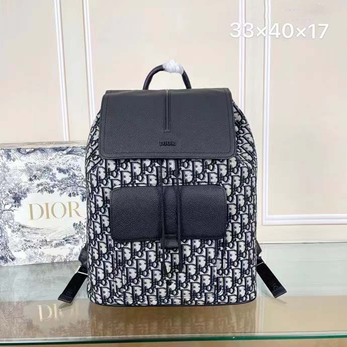 Dior Unisex CD Motion Backpack Beige Black Dior Oblique Jacquard Grained Calfskin