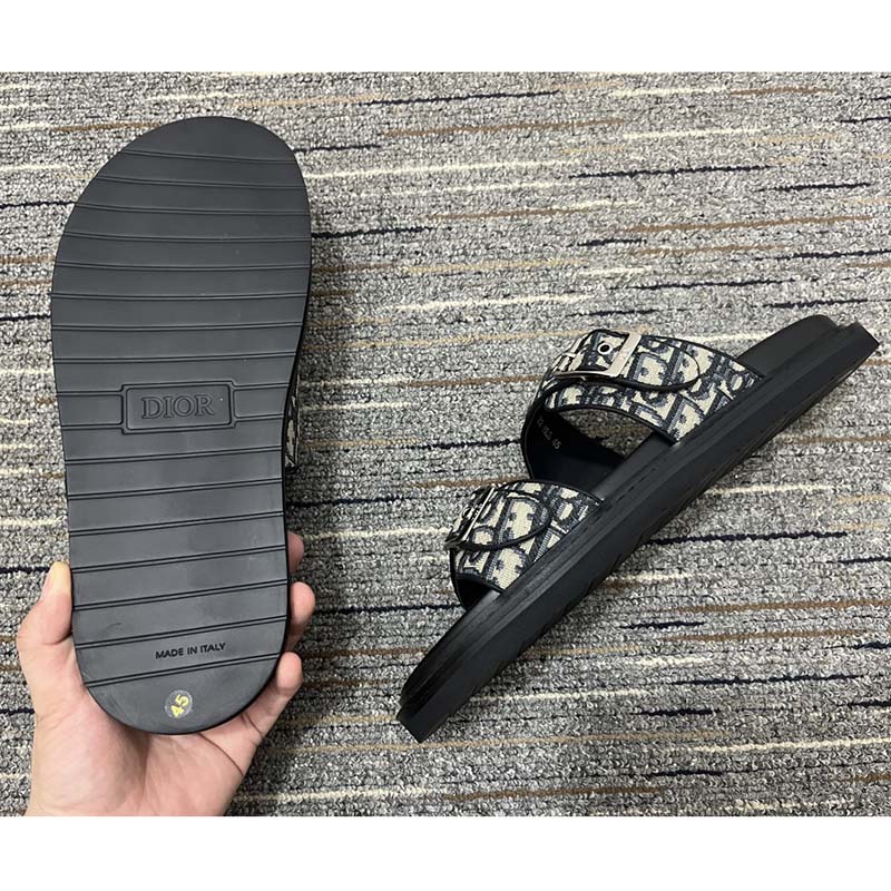 Dior Unisex CD Shoes Aqua Sandal Beige Black Dior Oblique Jacquard Black Calfskin
