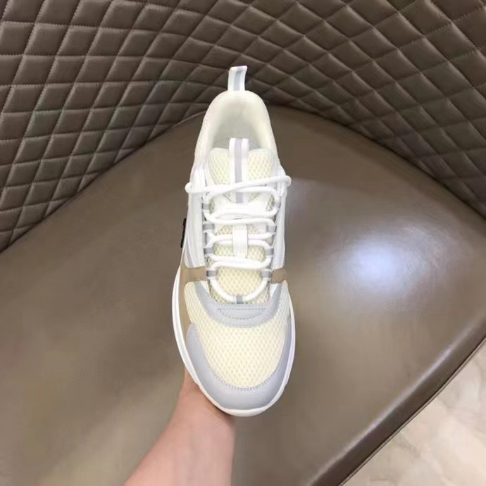 Dior Unisex Shoes CD B22 Sneaker Cream Technical Mesh Beige White Smooth Calfskin