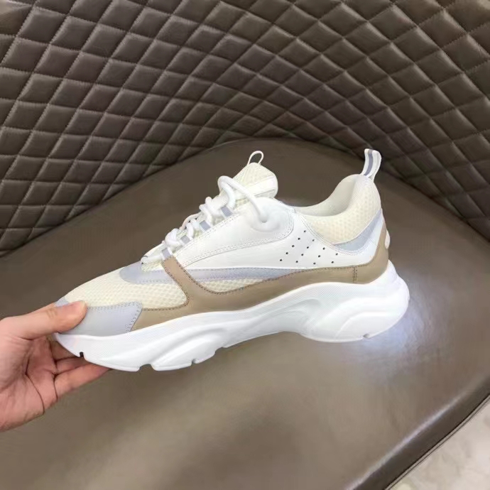 Dior Unisex Shoes CD B22 Sneaker Cream Technical Mesh Beige White Smooth Calfskin