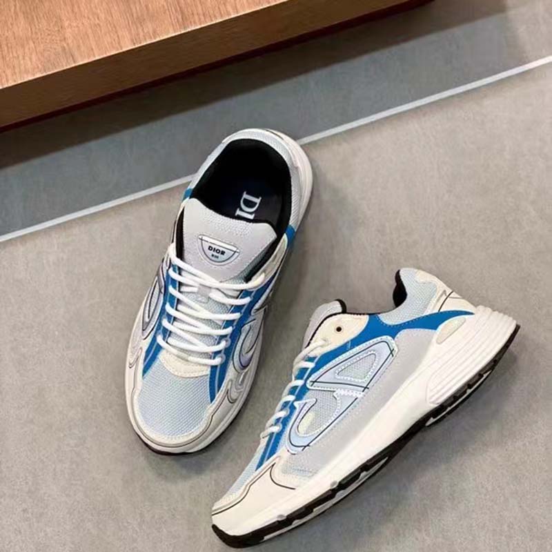 Dior Unisex Shoes CD B30 Sneaker Light Blue Mesh Gray White Technical Fabric