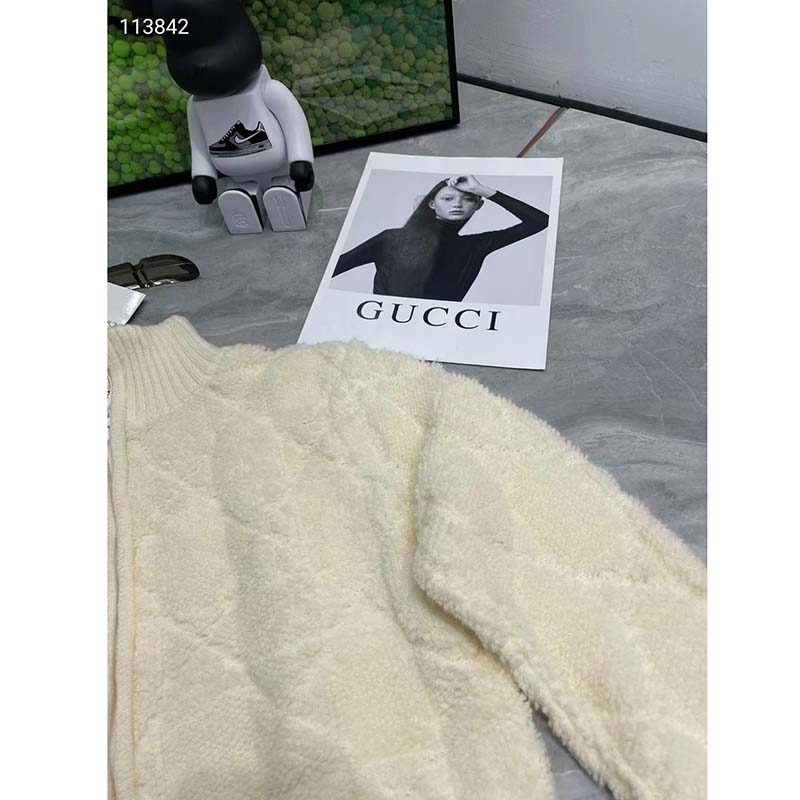 Dior Women CD Macrocannage Zipped Cardigan White Technical Wool Cashmere Knit