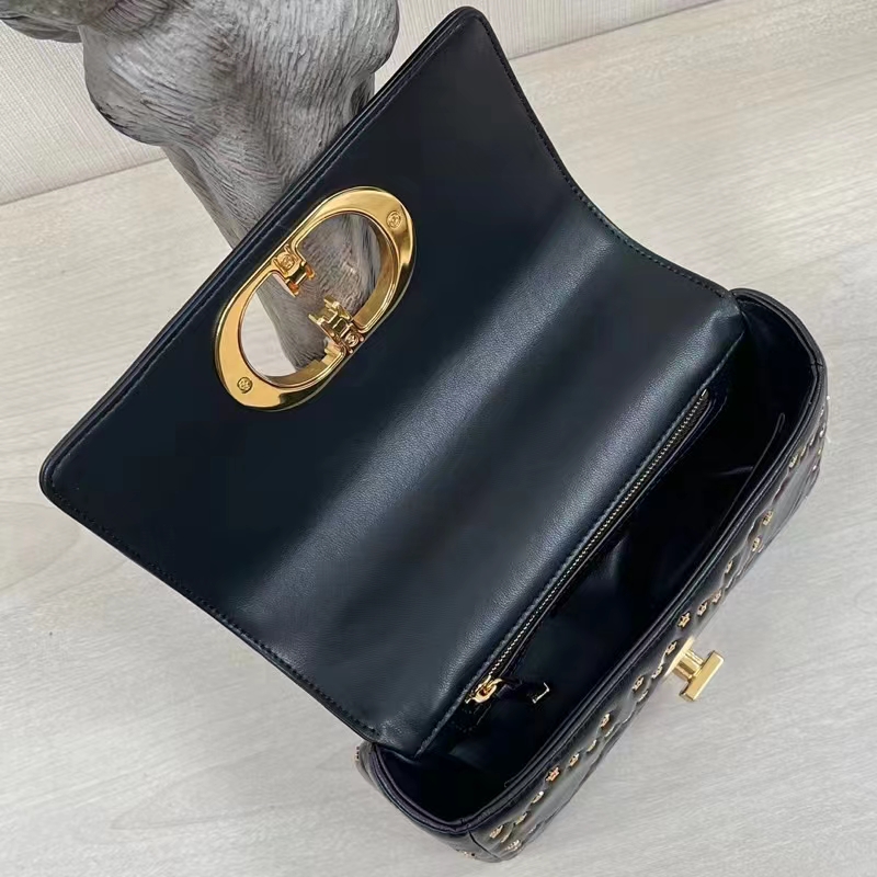 Dior Women CD Medium Dior Caro Bag Black Lucky Star Cannage Lambskin