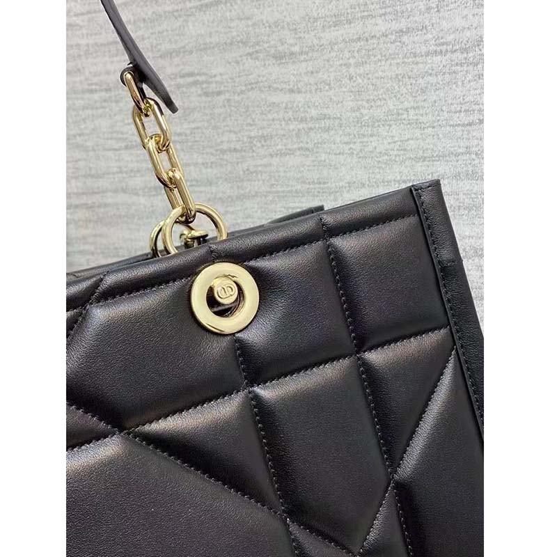 Dior Women CD Medium Dior Essential Tote Bag Black Archicannage Calfskin