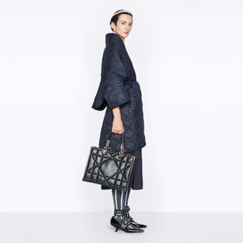 Dior Women CD Medium Dior Essential Tote Bag Black Archicannage Calfskin