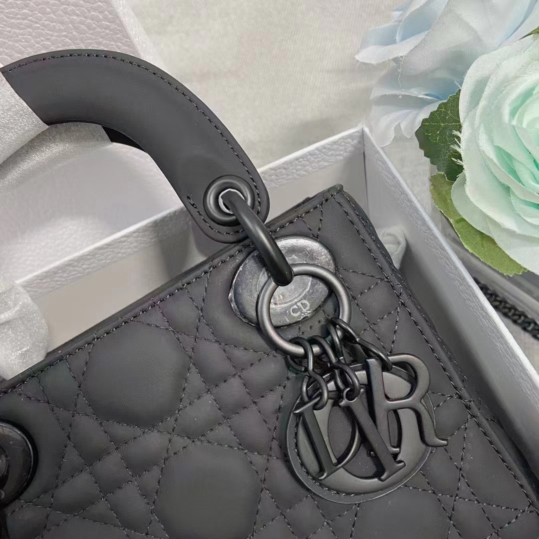 Dior Women CD Mini Lady Dior Bag Black Ultramatte Cannage Calfskin