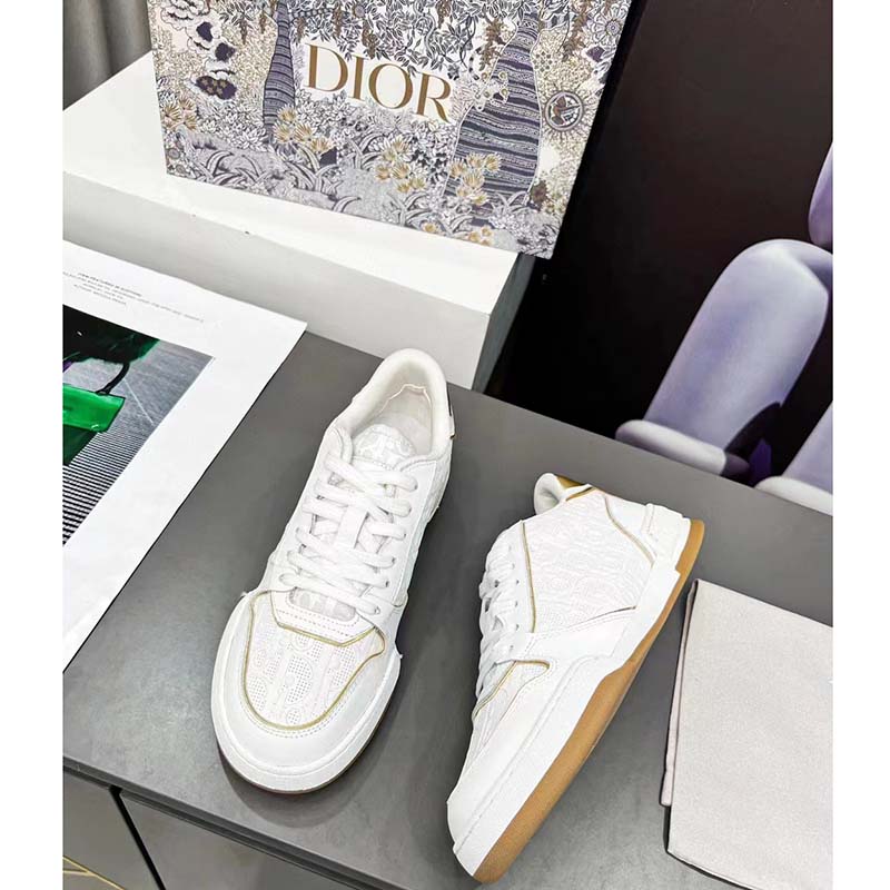Dior Women One Sneaker White Gold-Tone Oblique Perforated Calfskin