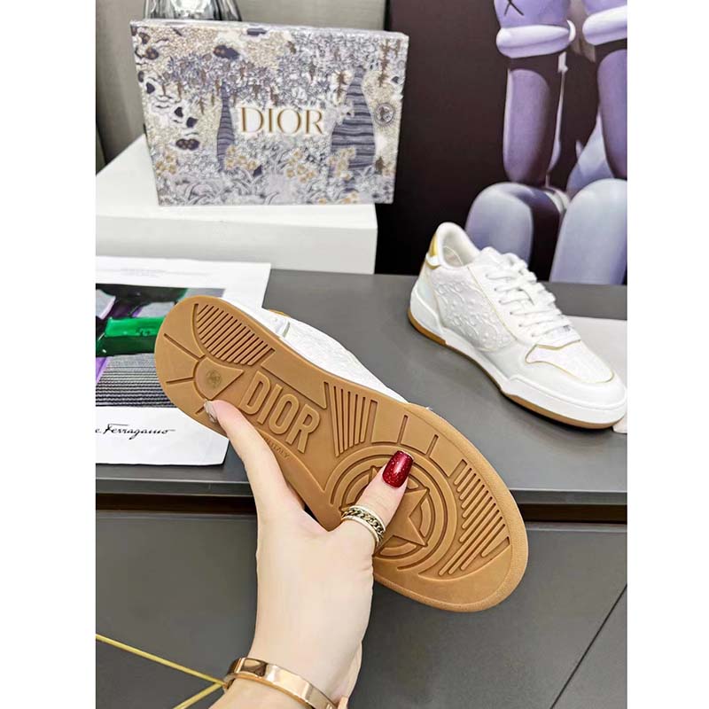 Dior Women One Sneaker White Gold-Tone Oblique Perforated Calfskin