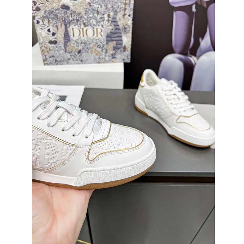 Dior Women One Sneaker White Gold-Tone Oblique Perforated Calfskin
