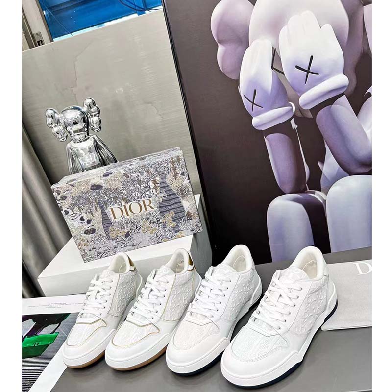 Dior Women One Sneaker White Gold-Tone Oblique Perforated Calfskin
