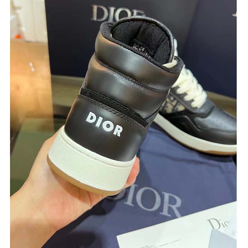 Dior Unisex Shoes CD B27 High-Top Sneaker Black Smooth Calfskin Beige Oblique Jacquard