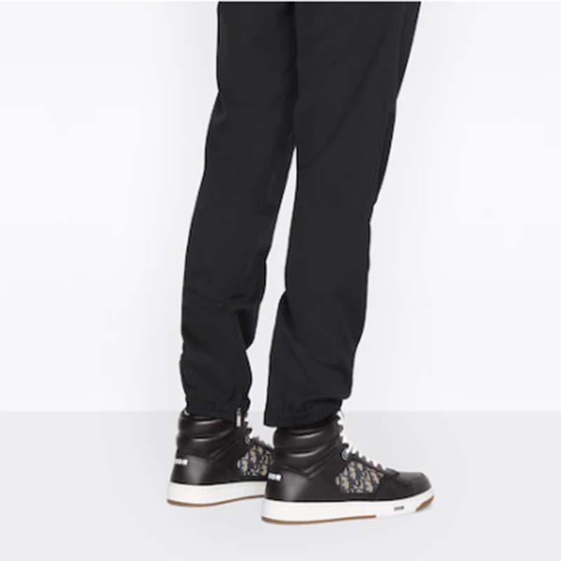 Dior Unisex Shoes CD B27 High-Top Sneaker Black Smooth Calfskin Beige Oblique Jacquard