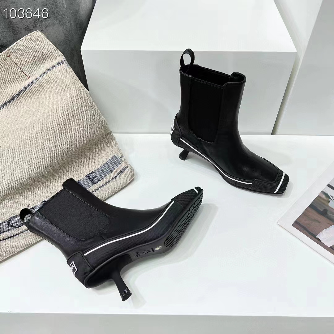 Dior Women Shoes D-Motion Heeled Ankle Boot Black Supple Calfskin Rubber