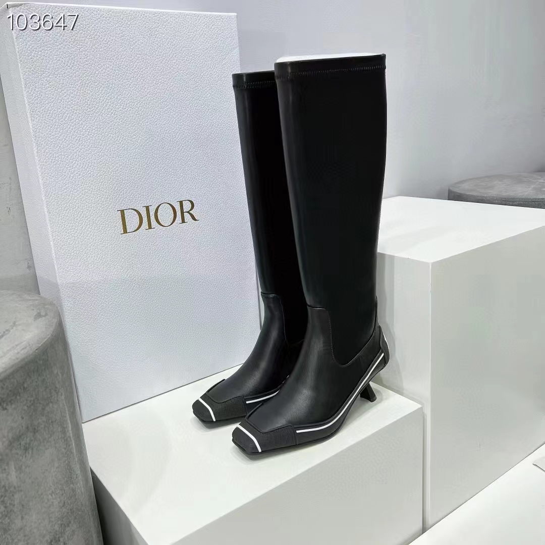 Dior Women Shoes D-Motion Heeled Boot Black Stretch Lambskin Rubber