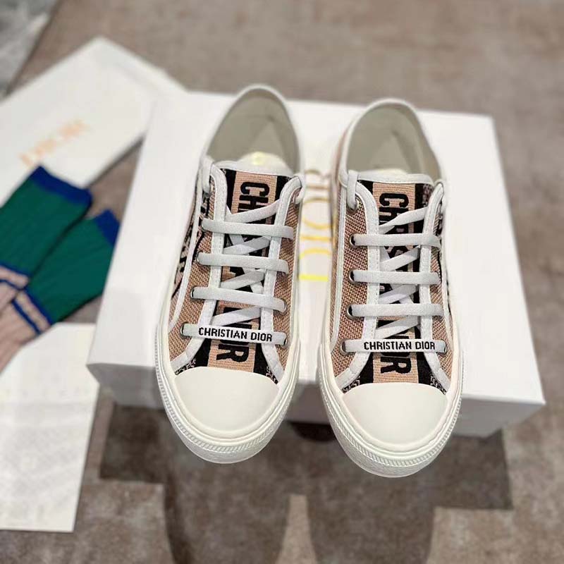 Dior Women Walk’n’Dior Sneaker Beige Jute Canvas Embroidered Union Motif