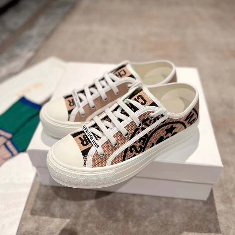 Dior Women Walk’n’Dior Sneaker Beige Jute Canvas Embroidered Union Motif