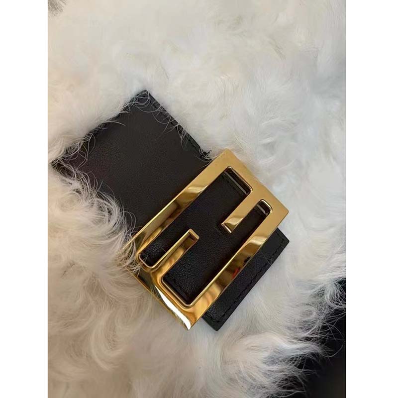 Fendi Women FF Baguette Brooch White Mohair Wool Bag