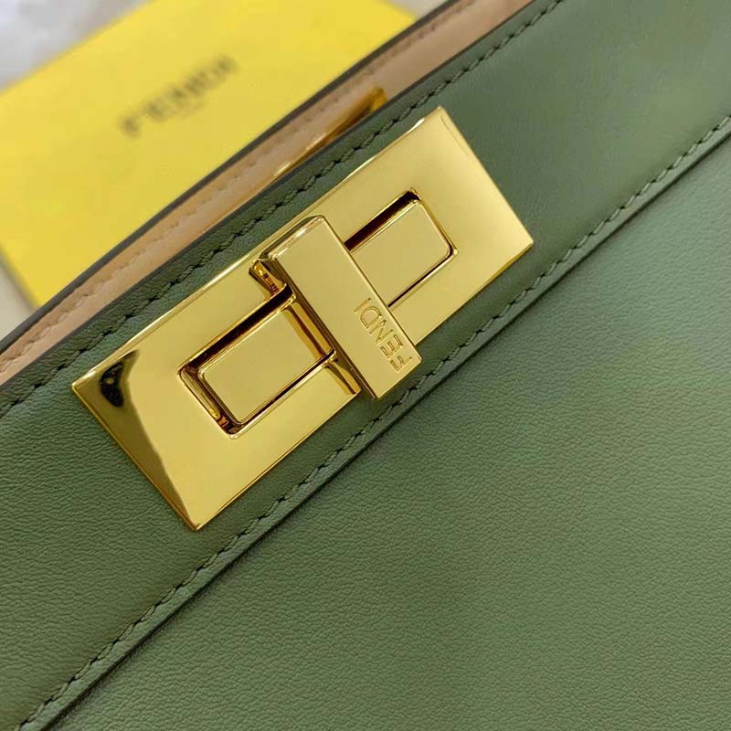 Fendi Women FF Peekaboo Medium Calfskin Leather Bag-Dark Green