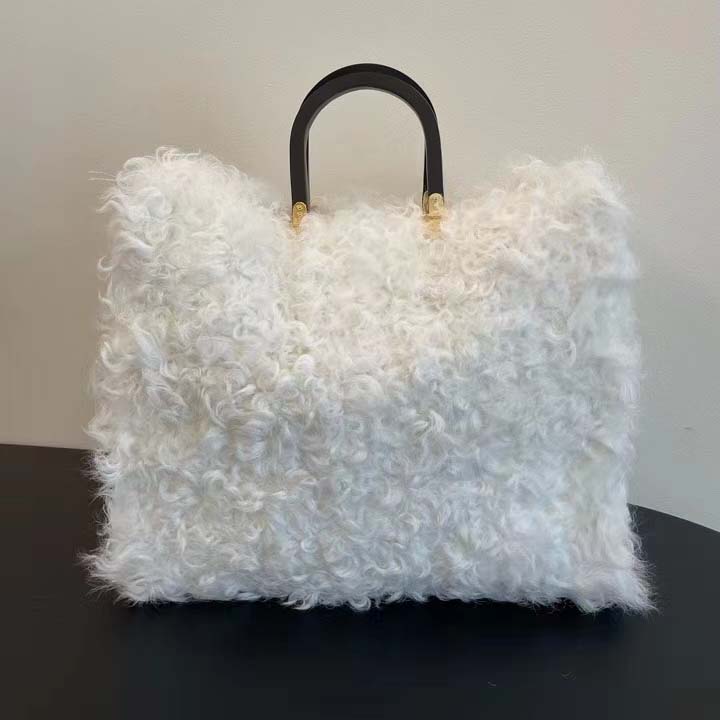 Fendi Women Fendi Sunshine Large White Mohair Shopper