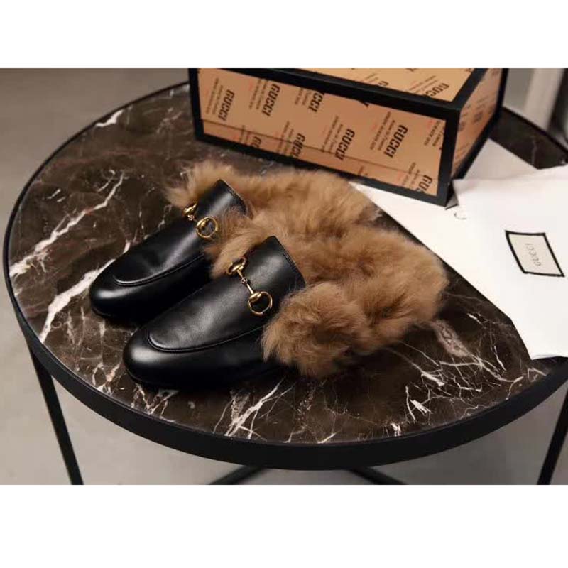 G*u*i gg 2015 re-edition women’s princetown black metal-free tanned leather flat