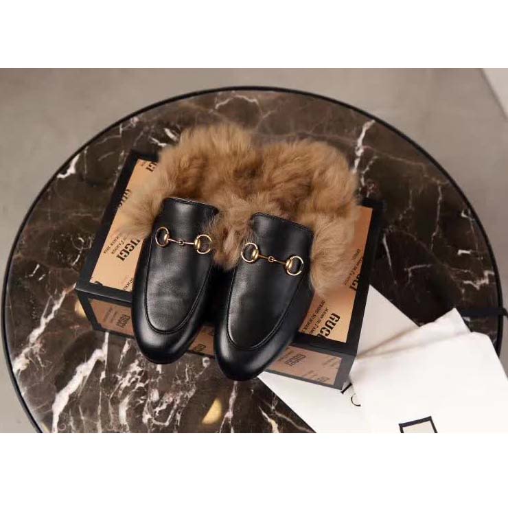 G*u*i gg 2015 re-edition women’s princetown black metal-free tanned leather flat