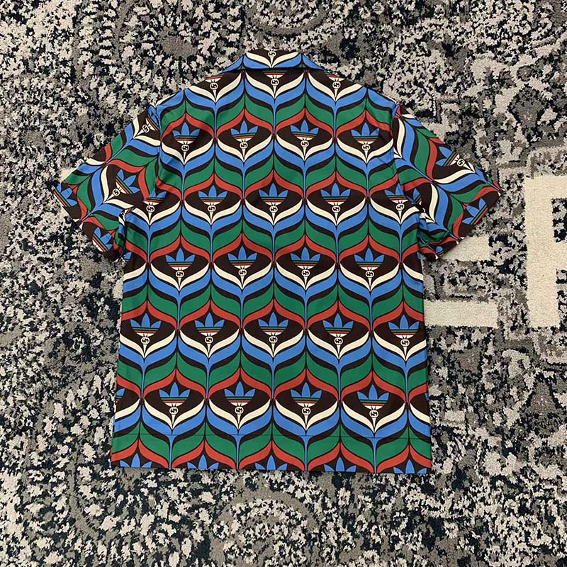 G*u*i gg men adidas x G*u*i trefoil print bowling shirt straight hem side vents viscose
