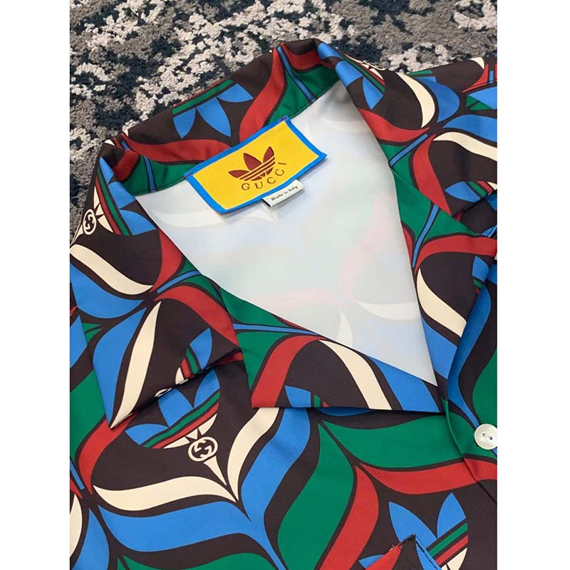 G*u*i gg men adidas x G*u*i trefoil print bowling shirt straight hem side vents viscose