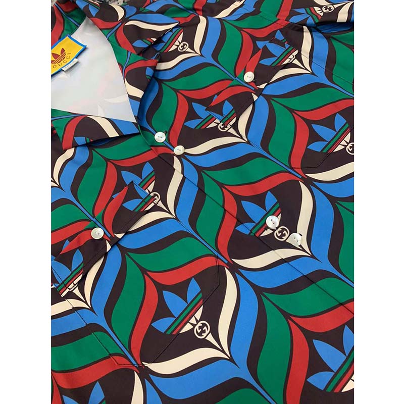 G*u*i gg men adidas x G*u*i trefoil print bowling shirt straight hem side vents viscose