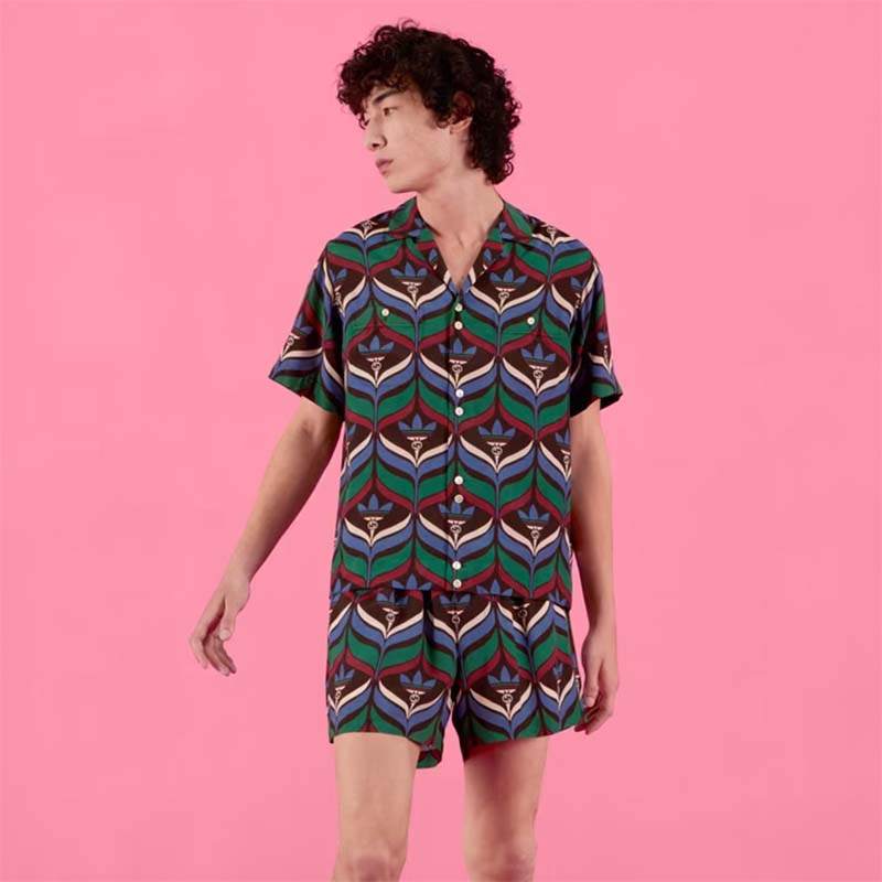 G*u*i gg men adidas x G*u*i trefoil print bowling shirt straight hem side vents viscose