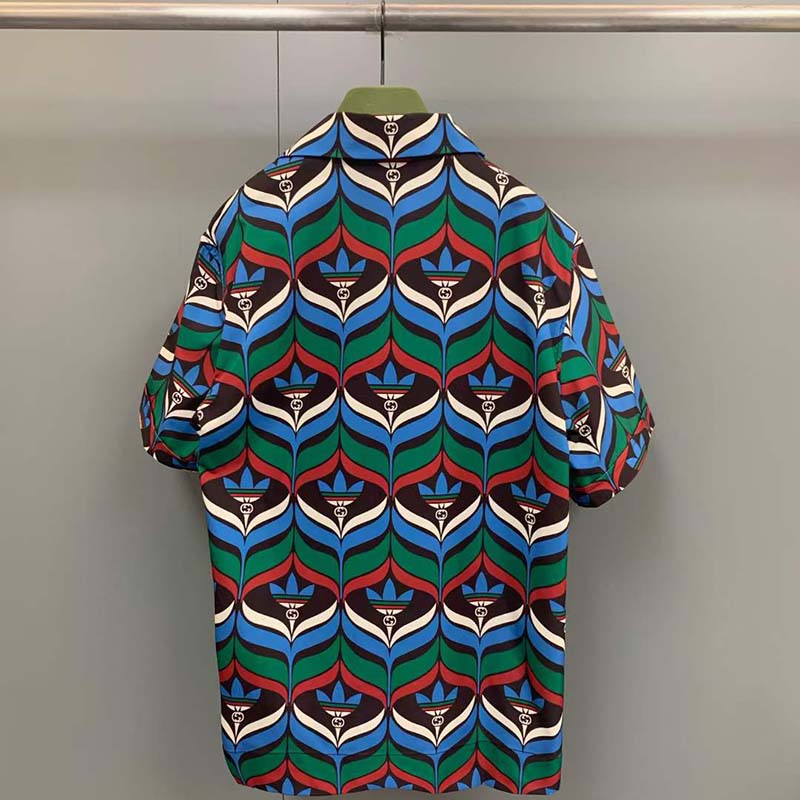 G*u*i gg men adidas x G*u*i trefoil print bowling shirt straight hem side vents viscose