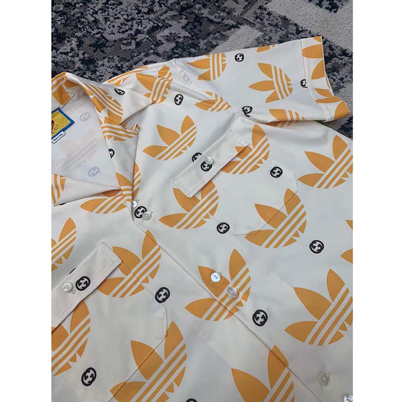 G*u*i gg women adidas x G*u*i trefoil print bowling shirt yellow fully lined viscose