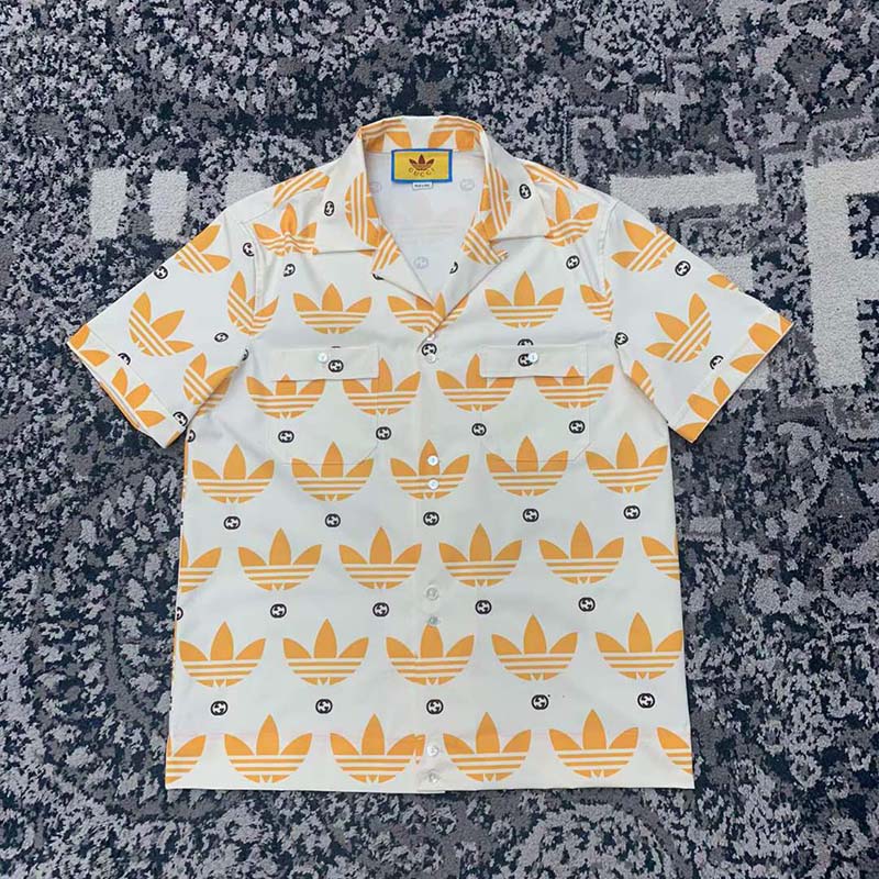 G*u*i gg women adidas x G*u*i trefoil print bowling shirt yellow fully lined viscose