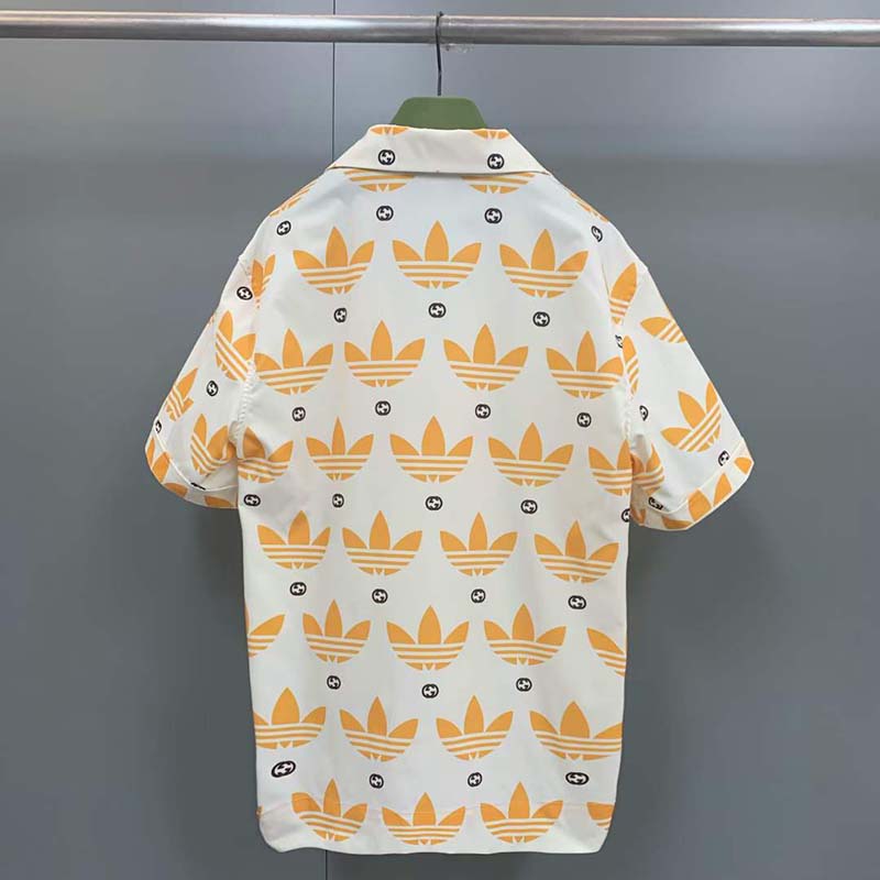 G*u*i gg women adidas x G*u*i trefoil print bowling shirt yellow fully lined viscose