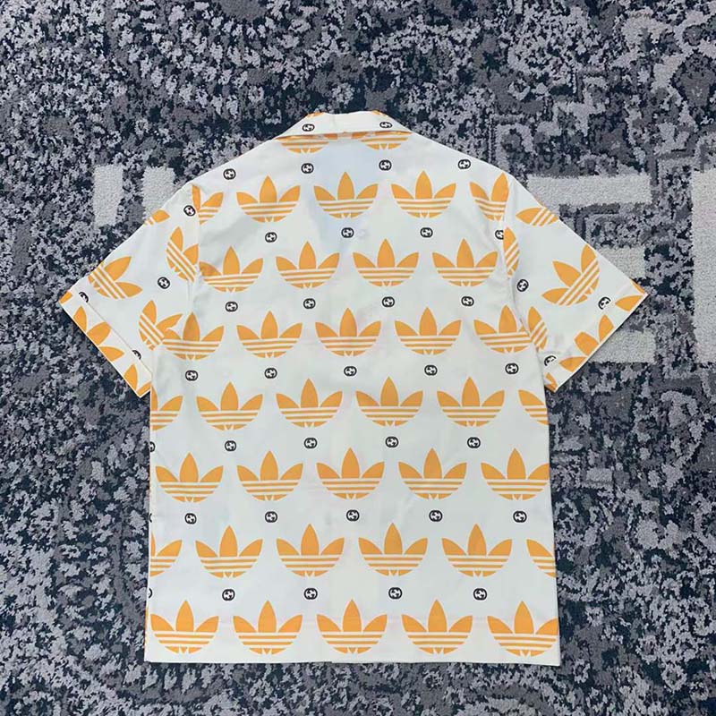 G*u*i gg women adidas x G*u*i trefoil print bowling shirt yellow fully lined viscose