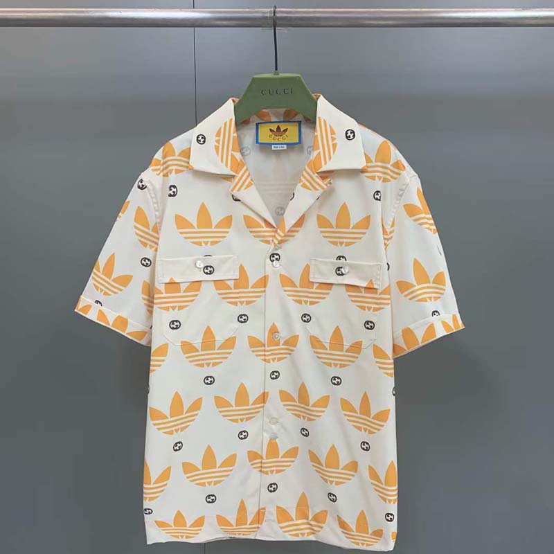 G*u*i gg women adidas x G*u*i trefoil print bowling shirt yellow fully lined viscose