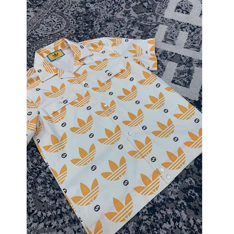 G*u*i gg women adidas x G*u*i trefoil print bowling shirt yellow fully lined viscose