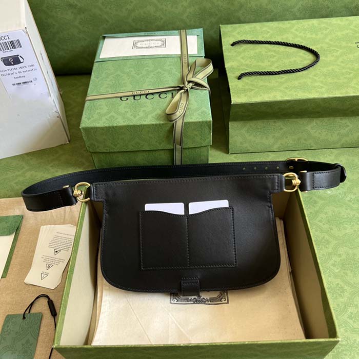 G*u*i gg women blondie belt bag black leather round interlocking g