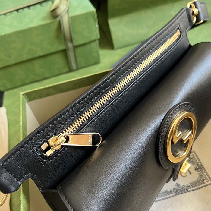 G*u*i gg women blondie belt bag black leather round interlocking g