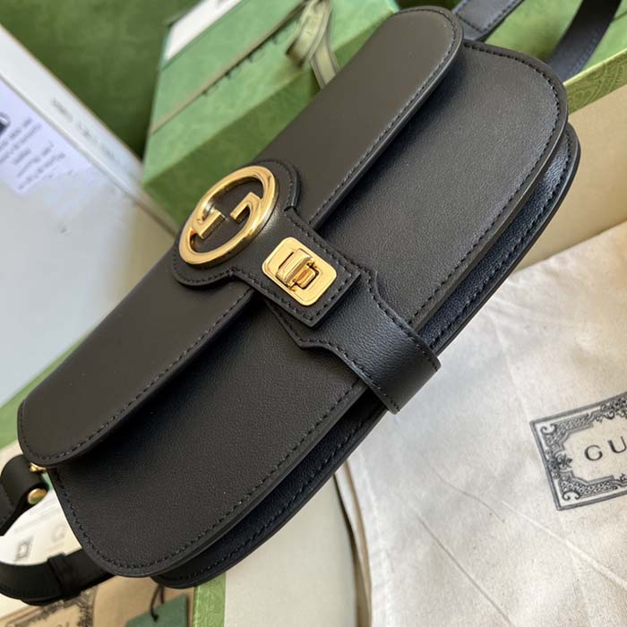 G*u*i gg women blondie belt bag black leather round interlocking g